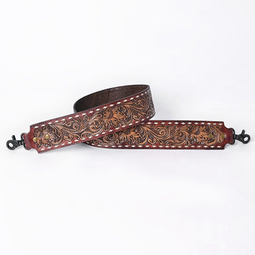 48 In American Darling Gorgeous Floral Hand Carved Genuine Leather Bag Strap With Flower Hand Tooled Design Brown Adbt147E